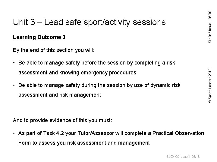 Tutor Resource Unit 3 Lead safe sportphysical activity