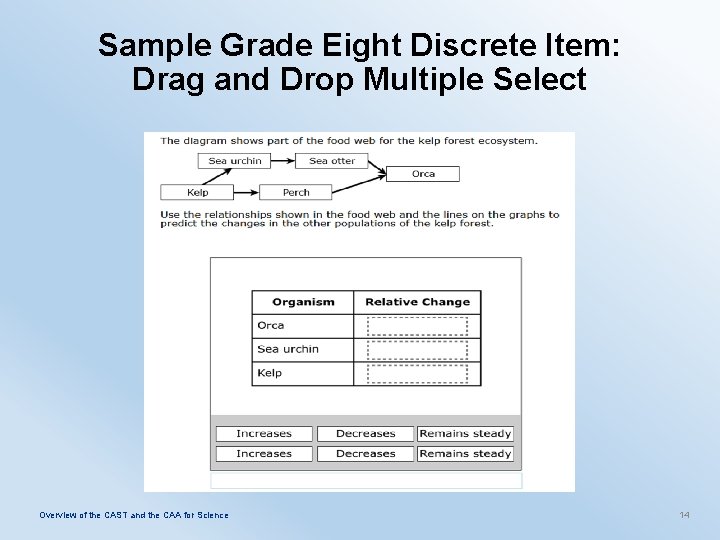 Sample Grade Eight Discrete Item: Drag and Drop Multiple Select Overview of the CAST