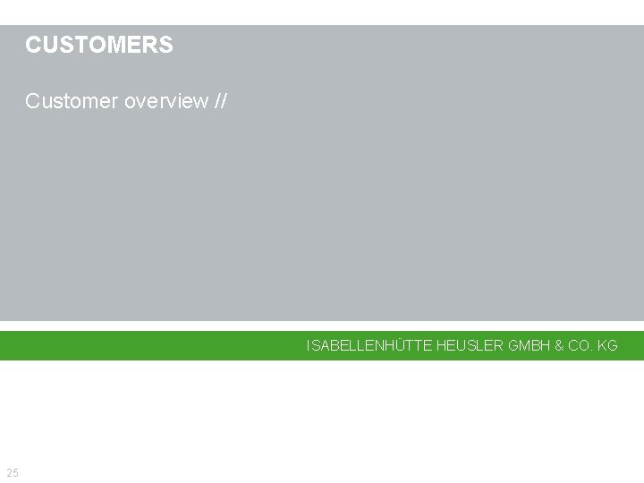 CUSTOMERS Customer overview // ISABELLENHÜTTE HEUSLER GMBH & CO. KG 25 