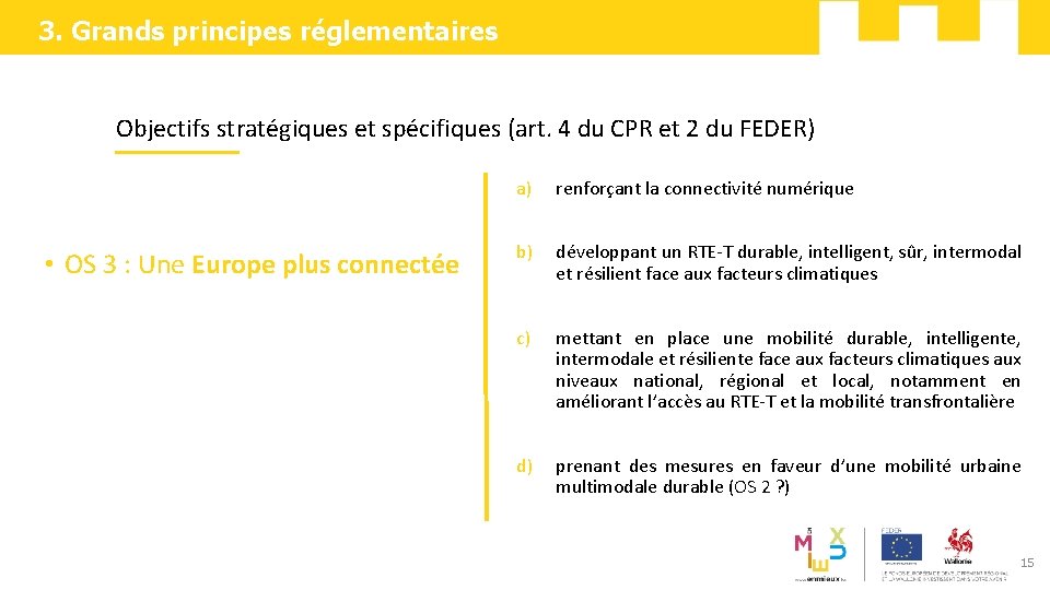 3. Grands principes réglementaires Objectifs stratégiques et spécifiques (art. 4 du CPR et 2