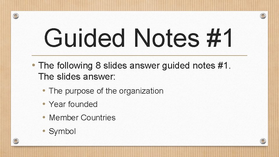 Guided Notes #1 • The following 8 slides answer guided notes #1. The slides