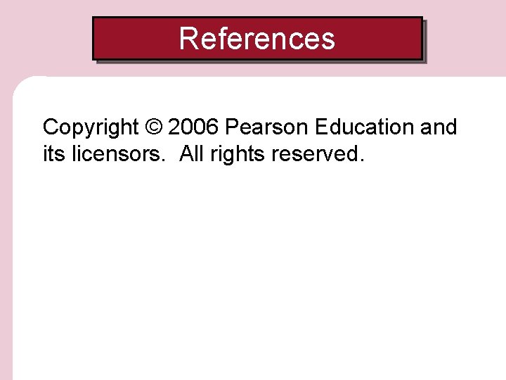 References Copyright © 2006 Pearson Education and its licensors. All rights reserved. References Copyright © 2006 Pearson Education and its licensors. All rights reserved.