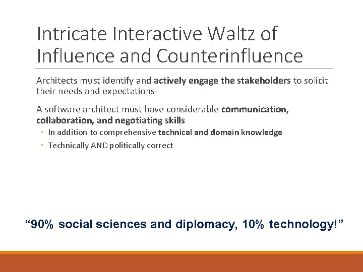 Intricate Interactive Waltz of Influence and Counterinfluence Architects must identify and actively engage the