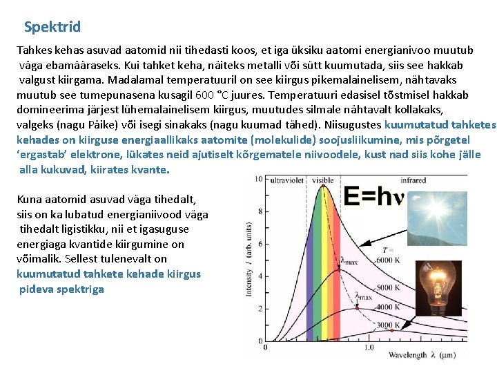 Spektrid Tahkes kehas asuvad aatomid nii tihedasti koos, et iga üksiku aatomi energianivoo muutub