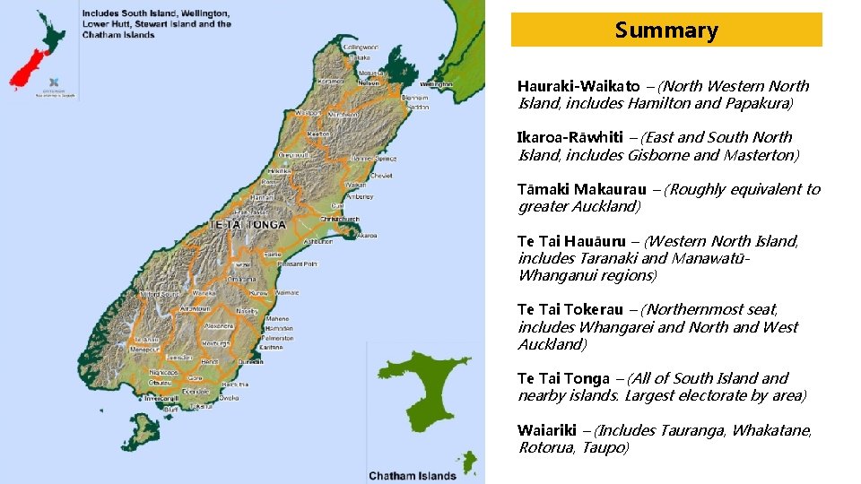 Summary Hauraki-Waikato – (North Western North Island, includes Hamilton and Papakura) Ikaroa-Rāwhiti – (East