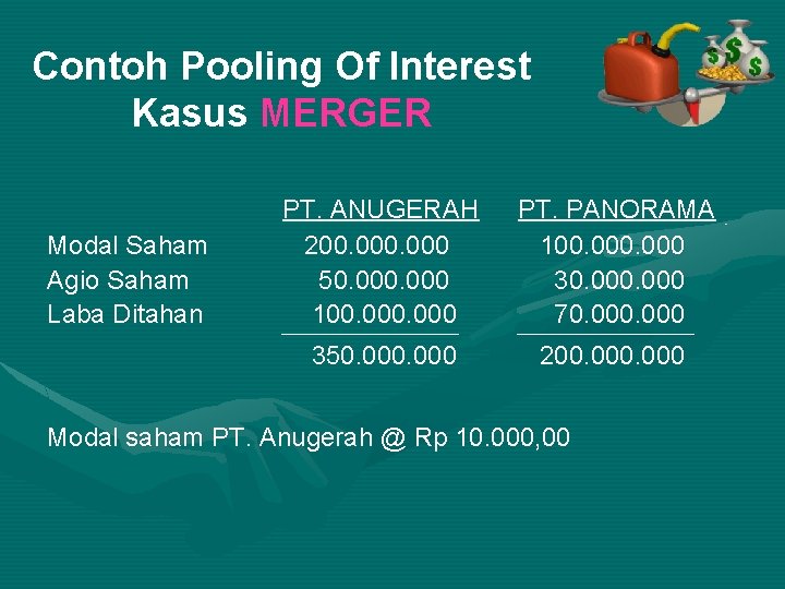 Contoh Pooling Of Interest Kasus MERGER Modal Saham Agio Saham Laba Ditahan PT. ANUGERAH