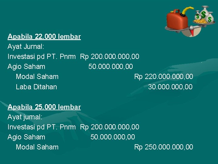 Apabila 22. 000 lembar Ayat Jurnal: Investasi pd PT. Pnrm Rp 200. 000, 00
