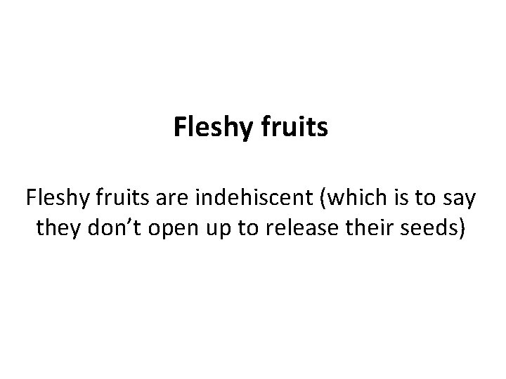 Fleshy fruits are indehiscent (which is to say they don’t open up to release