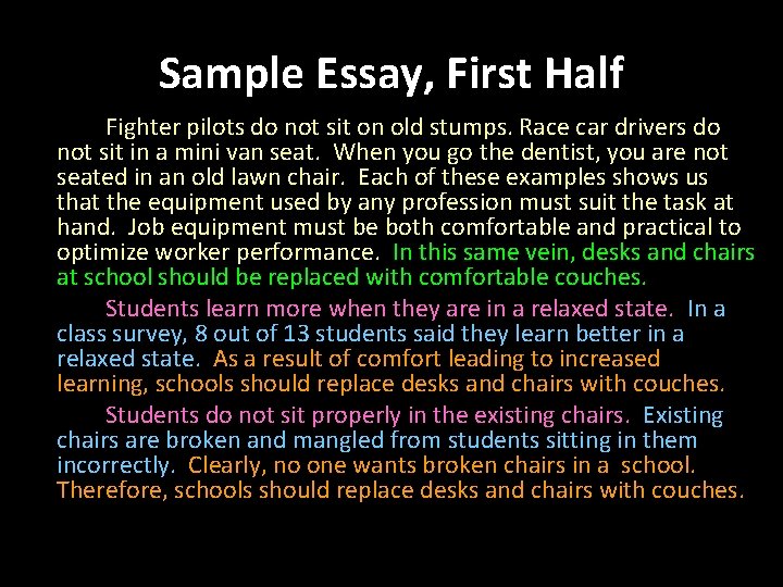 Sample Essay, First Half Fighter pilots do not sit on old stumps. Race car