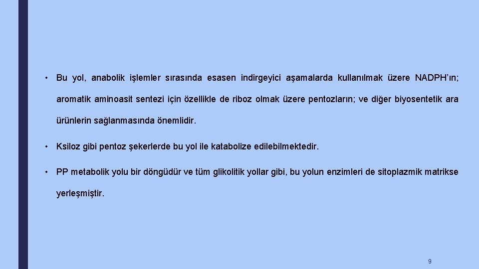  • Bu yol, anabolik işlemler sırasında esasen indirgeyici aşamalarda kullanılmak üzere NADPH’ın; aromatik