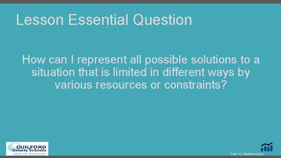 Lesson Essential Question How can I represent all possible solutions to a situation that