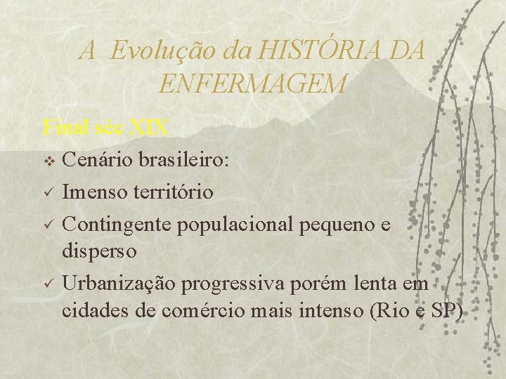 A Evolução da HISTÓRIA DA ENFERMAGEM Final séc XIX v Cenário brasileiro: ü Imenso