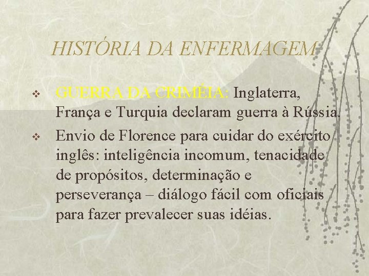 HISTÓRIA DA ENFERMAGEM v v GUERRA DA CRIMÉIA: Inglaterra, França e Turquia declaram guerra