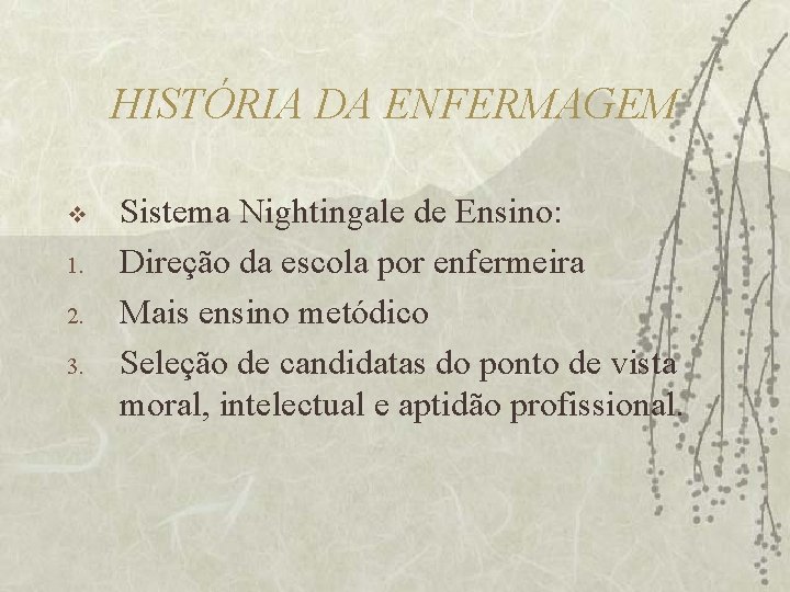 HISTÓRIA DA ENFERMAGEM v 1. 2. 3. Sistema Nightingale de Ensino: Direção da escola