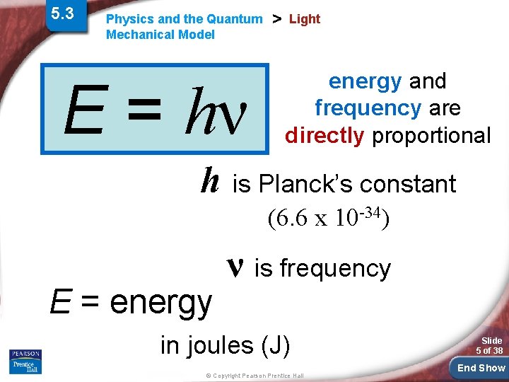 5. 3 Physics and the Quantum Mechanical Model E = hν > Light energy