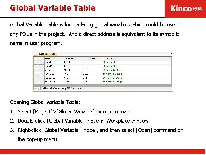 Global Variable Table is for declaring global variables which could be used in any