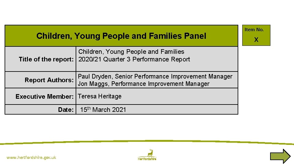Children, Young People and Families Panel Children, Young People and Families Title of the