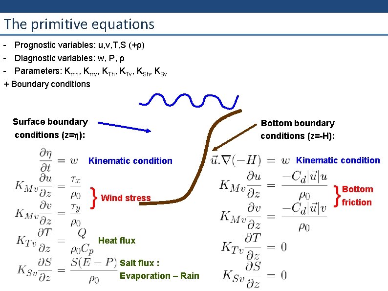 The primitive equations - Prognostic variables: u, v, T, S (+ρ) - Diagnostic variables: The primitive equations - Prognostic variables: u, v, T, S (+ρ) - Diagnostic variables: