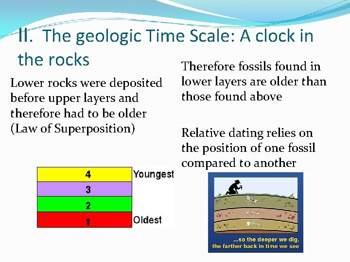 II. The geologic Time Scale: A clock in the rocks Lower rocks were deposited