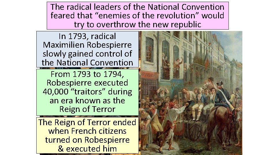 The radical leaders of the National Convention feared that “enemies of the revolution” would