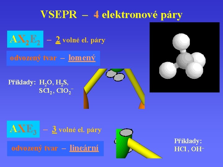 VSEPR – 4 elektronové páry AX 2 E 2 – 2 volné el. páry