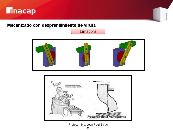 Mecanizado con desprendimiento de viruta Limadora Profesor: Ing. Jean Paul Salas M 