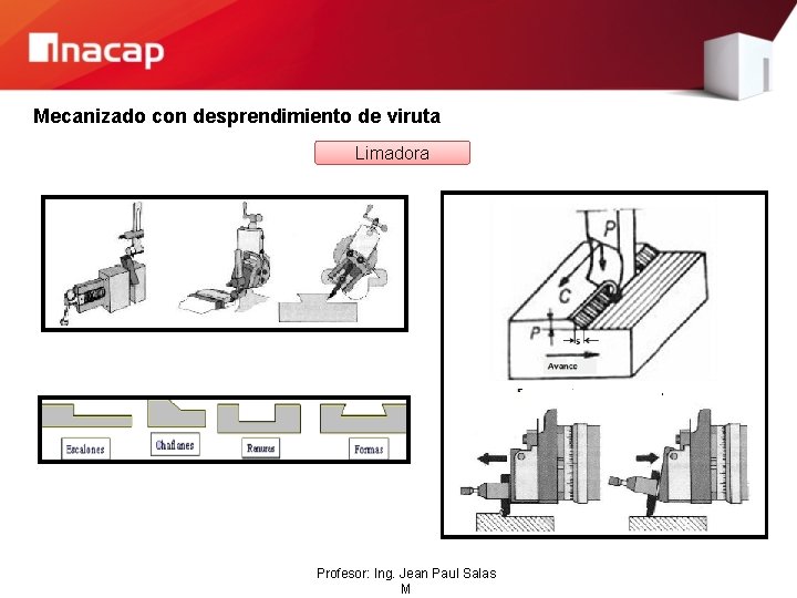 Mecanizado con desprendimiento de viruta Limadora Profesor: Ing. Jean Paul Salas M 