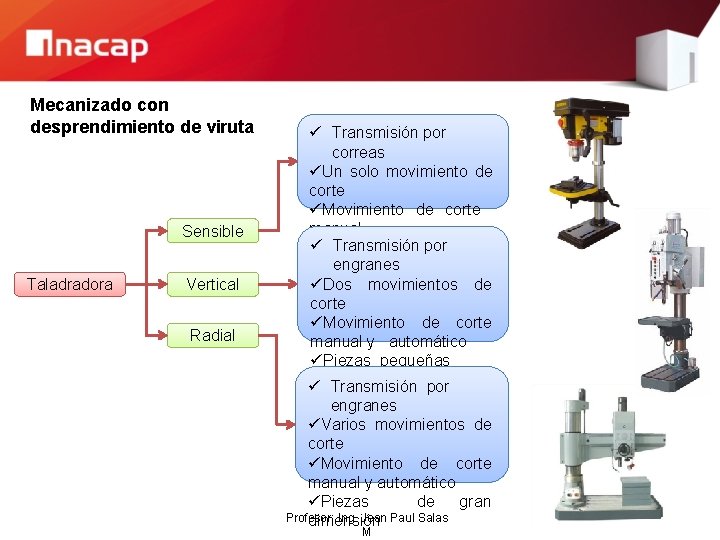 Mecanizado con desprendimiento de viruta Sensible Taladradora Vertical Radial ü Transmisión por correas üUn