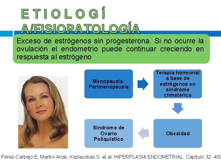 ETIOLOGÍ A/FISIOPATOLOGÍA Exceso de estrógenos sin progesterona. Si no ocurre la ovulación el endometrio ETIOLOGÍ A/FISIOPATOLOGÍA Exceso de estrógenos sin progesterona. Si no ocurre la ovulación el endometrio