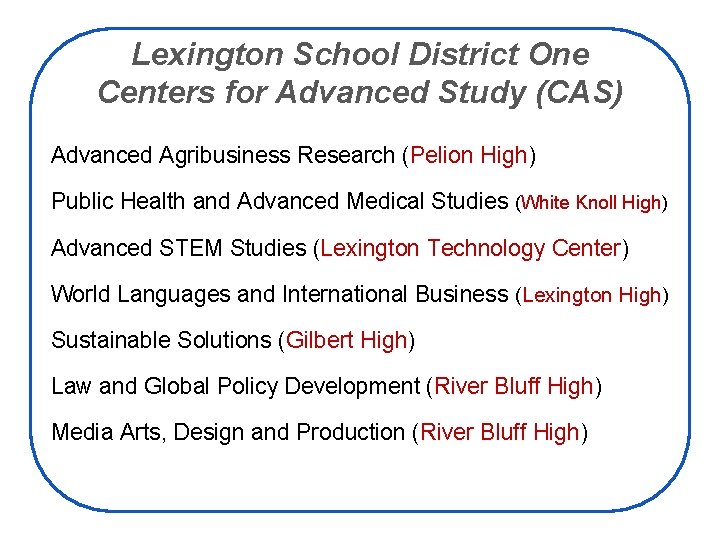 Lexington School District One Centers for Advanced Study (CAS) Advanced Agribusiness Research (Pelion High)