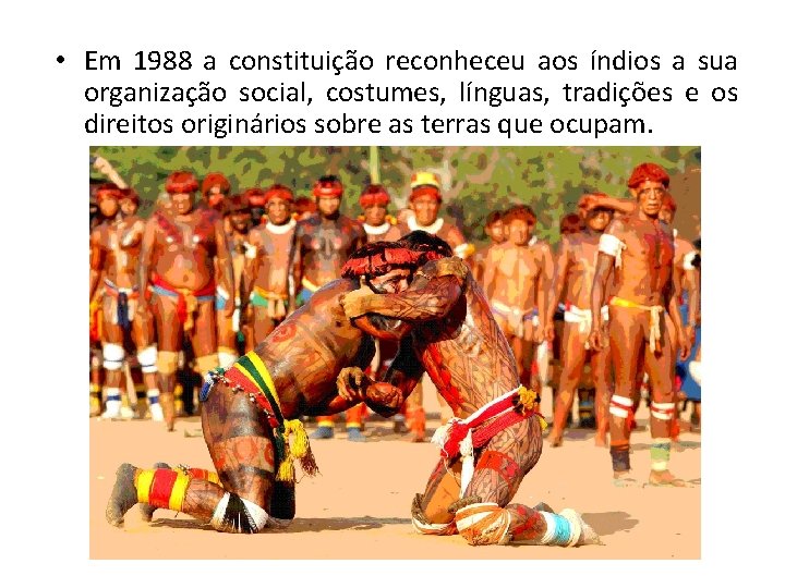  • Em 1988 a constituição reconheceu aos índios a sua organização social, costumes,