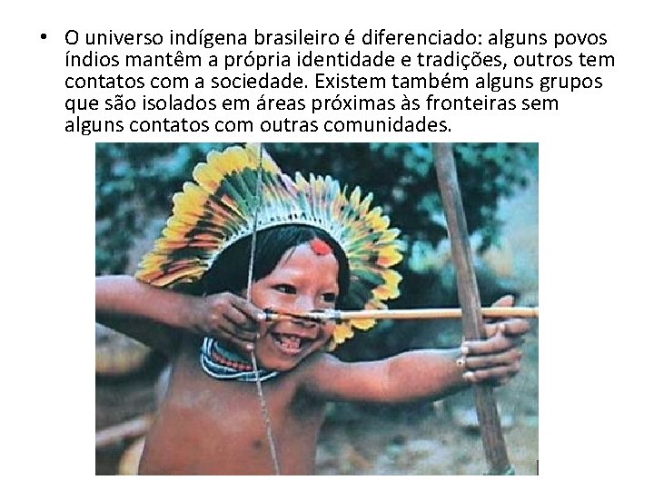  • O universo indígena brasileiro é diferenciado: alguns povos índios mantêm a própria