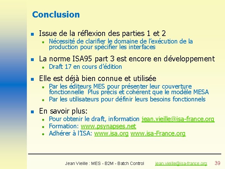 Conclusion n Issue de la réflexion des parties 1 et 2 l n La Conclusion n Issue de la réflexion des parties 1 et 2 l n La