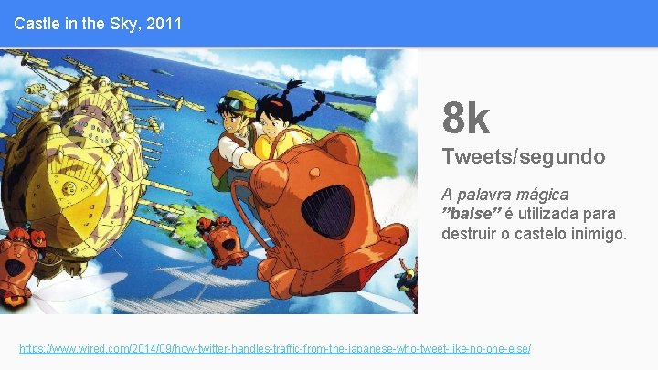 Castle in the Sky, 2011 8 k Tweets/segundo A palavra mágica ”balse” é utilizada