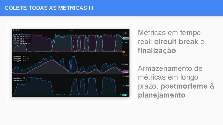 COLETE TODAS AS METRICAS!!!! Métricas em tempo real: circuit break e finalização Armazenamento de