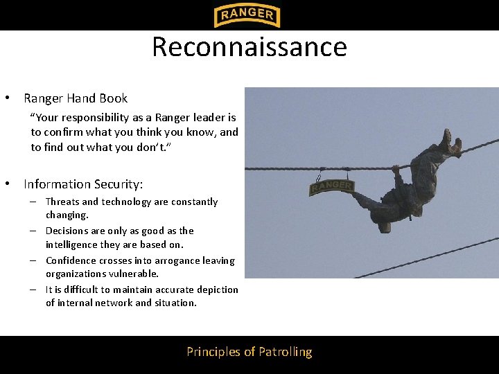 Reconnaissance • Ranger Hand Book “Your responsibility as a Ranger leader is to confirm Reconnaissance • Ranger Hand Book “Your responsibility as a Ranger leader is to confirm