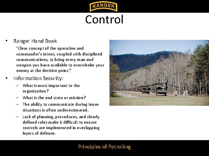 Control • Ranger Hand Book “Clear concept of the operation and commander’s intent, coupled Control • Ranger Hand Book “Clear concept of the operation and commander’s intent, coupled