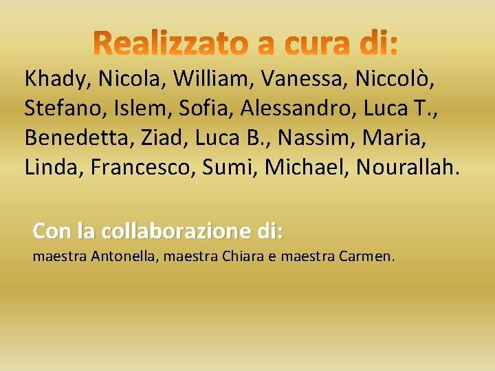 Khady, Nicola, William, Vanessa, Niccolò, Stefano, Islem, Sofia, Alessandro, Luca T. , Benedetta, Ziad,