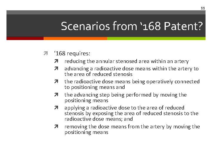 11 Scenarios from ‘ 168 Patent? ‘ 168 requires: reducing the annular stenosed area