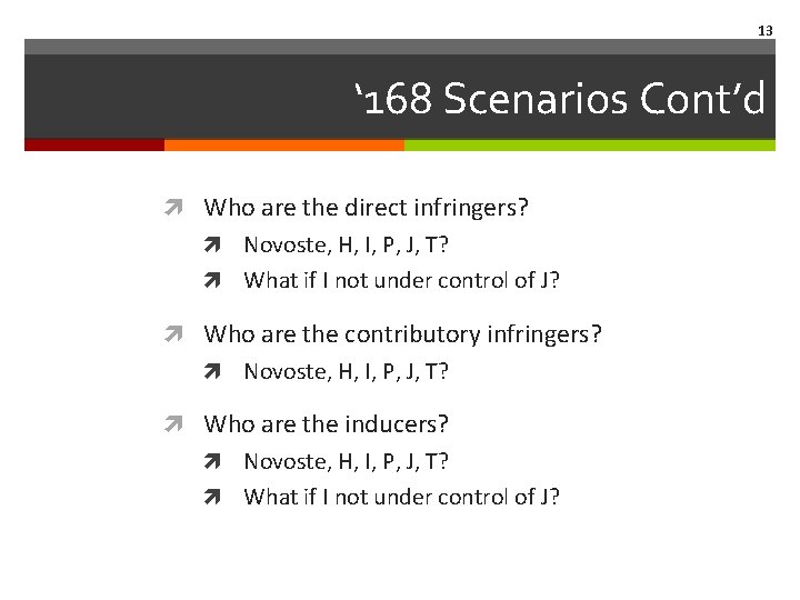13 ‘ 168 Scenarios Cont’d Who are the direct infringers? Novoste, H, I, P,