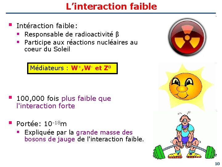 L’interaction faible § Intéraction faible: § Responsable de radioactivité β § Participe aux réactions