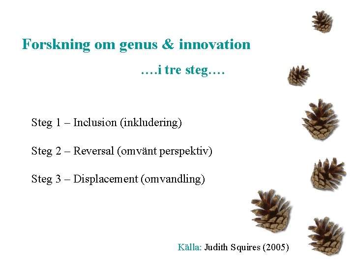 Forskning om genus & innovation …. i tre steg…. Steg 1 – Inclusion (inkludering)
