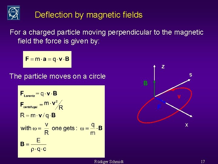 Deflection by magnetic fields For a charged particle moving perpendicular to the magnetic field