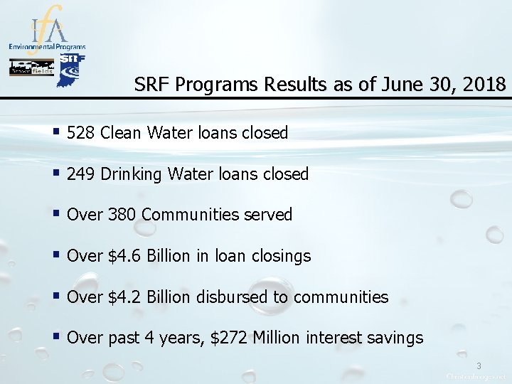 SRF Programs Results as of June 30, 2018 § 528 Clean Water loans closed SRF Programs Results as of June 30, 2018 § 528 Clean Water loans closed