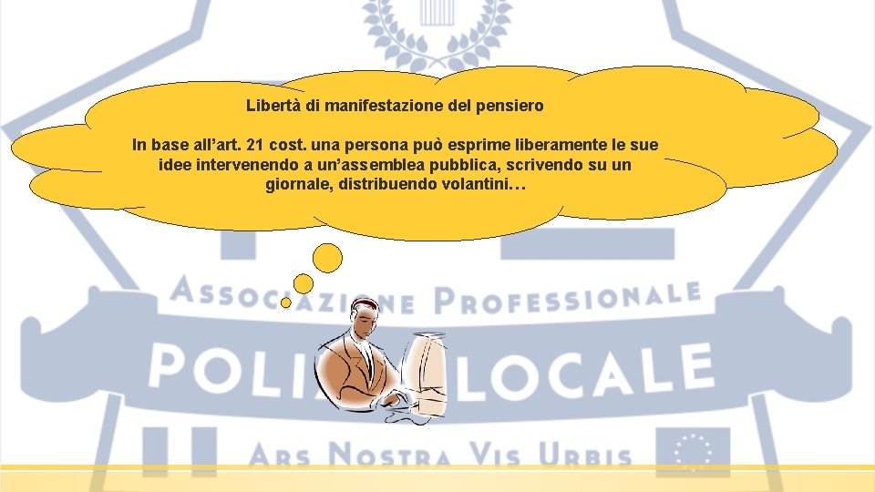 Libertà di manifestazione del pensiero In base all’art. 21 cost. una persona può esprime Libertà di manifestazione del pensiero In base all’art. 21 cost. una persona può esprime