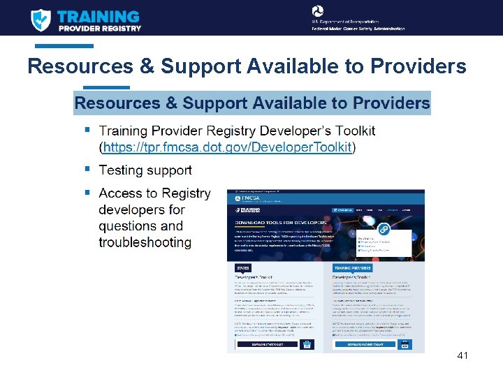 Resources & Support Available to Providers 41 