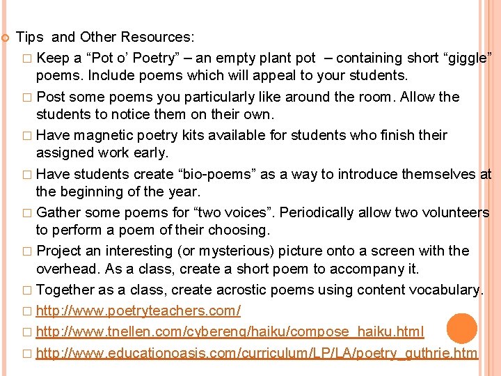 the in Poetry Classroom Why and How to