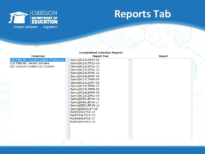Reports Tab 