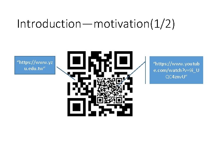 Introduction—motivation(1/2) “https: //www. yz u. edu. tw” “https: //www. youtub e. com/watch? v=9 i_U