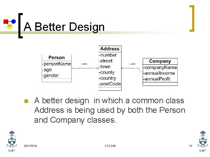 A Better Design n A better design in which a common class Address is